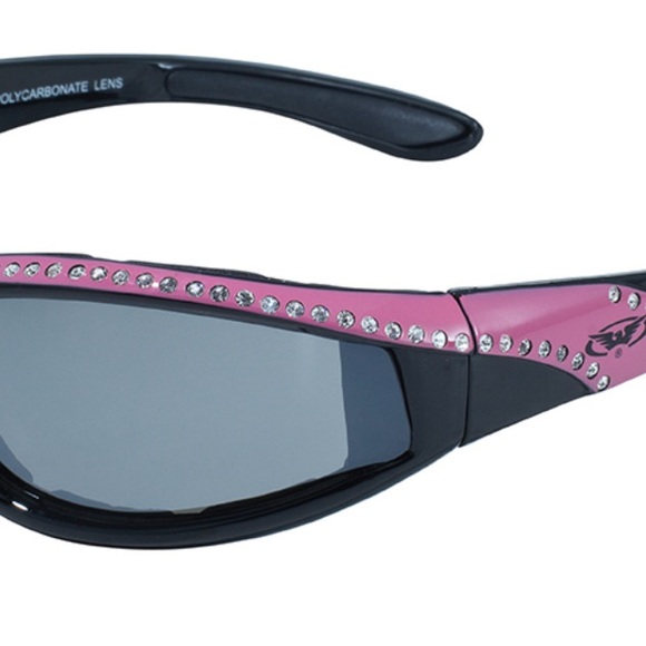 Foam Padded Motorcycle Riding Sunglasses Pink & Black with Crystal Rhinestones - Picture 4 of 5